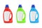 Red, Green and Blue Plastic Detergent Container Bottle Mock Up with Blank Space for Yours Design