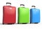 Red, green and blue polycarbonate travel baggage suitcases