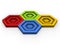 Red, green, blue and yellow hexagon puzzle pieces - fit together