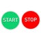 Red and green button on white background. start and stop button set. round web buttons