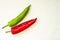 Red, green cayenne hot chili pepper on white background immune support healthy eating concept