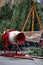 Red and Green Christmas City sidewalk portrait