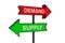 Red and Green Direction Arrow with Demand and Supply Sign. 3d Rendering