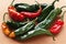 Red and green fresh jalapeno pods as ingredients for organic nutrition