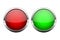 Red and green glass buttons. Shiny round 3d web icons