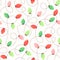 Red and Green Holiday Christmas and New Year Intertwined String Lights on White Background Vector SEamless Pattern