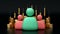 Red and Green Leadership Bunch of people user social network icon with coins and golden market candles on Black Background.