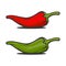 Red and Green Mexican Jalapeno Hot Chili Peppers Icons Set. Vector