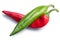 Red or green Numex chiles crossed,top view,paths