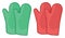 Red and green oven mittens, icon