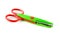 Red and green plastic scissors