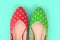 Red and green polka dot flat shoes (Vintage style)