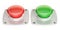 Red and green push buttons, 3D rendering