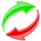 Red and green refresh arrows. 3d shiny signs in circular motion