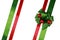 Red and green ribbons with bow