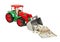 Red and green toy bulldozer with dollars and euro