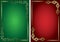 Red and green vector cards with golden frames