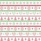 Red and green on the white background Nordic Christmas pattern with snowflakes and forest xmas trees decorative ornaments in