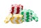 Red, green, yellow poker chips - modern vector isolated clip art