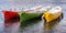 Red Green Yellow Rowing Boats