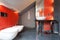 Red and grey bathroom