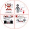 Red grey logistics icons. Delivery of cargo