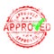 Red grunge rubber stamp APPROVED with green check vector