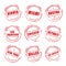 Red grunge stamp, American Cities. Denver, Miami, Boston,