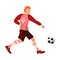 Red hair fashion modern soccer player dribbling