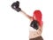 Red-hair girl kick boxer kicked in anger