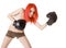 Red-hair girl kick boxer kicked in anger shouting