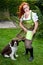 Red hair girl in pin-up style bavarian style outdoor