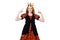 Red hair princess in orange dress isolated on