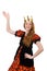 Red hair princess in orange dress isolated on