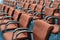 Red hair seats in empty conference room