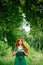 Red hair woman holding lantern