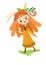 Red-haired Autumn girl in an orange dress with a bird on her hand walking