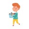 Red Haired Boy Character Carrying Pile of Cans as Sorted Garbage for Recycling Vector Illustration