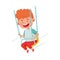 Red Haired Boy Having Fairground Ride and Laughing Vector Illustration