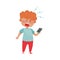 Red Haired Boy Holding Smartphone and Screaming Out Loud Vector Illustration