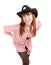 Red haired cowgirl in black hat