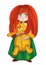 Red-haired girl holding a Teddy bear.