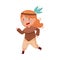 Red Haired Girl with Indian War Paint on Her Face and Ethnic Costume Running Vector Illustration