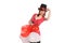 Red haired girl in pink dress and cylinder hat