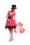 Red haired girl in pink dress and cylinder hat