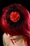 Red haired gothic girl with black hair fascinator