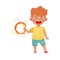 Red Haired Little Boy Playing Tambourine Vector Illustration