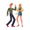 Red haired man, blond woman 1970s style clothes dancing disco