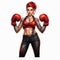 Red-haired Pin-up Boxing Jennifer: Devilcore Style Illustration