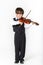 Red-haired preschooler boy with violin